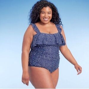 Kona Sol size 18 blue and white polka dot one piece bathing suit. 185